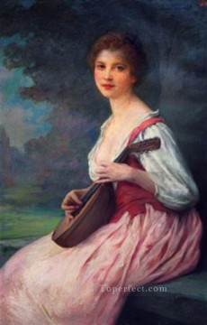 ラ・マンドリンの写実的な少女の肖像画 シャルル・アマブル・ルノワール Oil Paintings